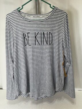 Rae Dunn Gray & White Striped "Be Kind" Long Sleeve Tee 3510